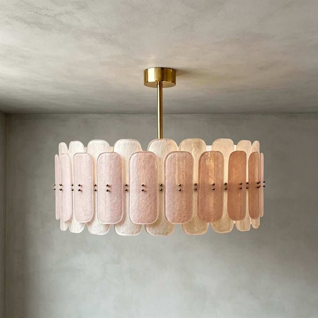 Roselle Chandelier - Glam Pink Glass Chandelier for Living Room