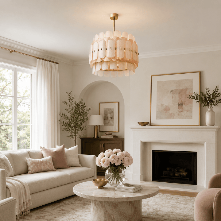 Roselle Chandelier - Glam Pink Glass Chandelier for Living Room