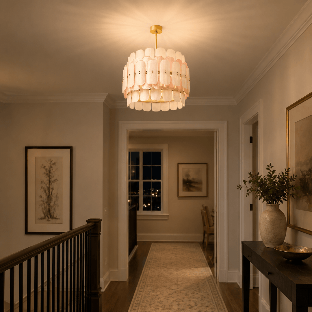 Roselle Chandelier - Glam Pink Glass Chandelier for Living Room