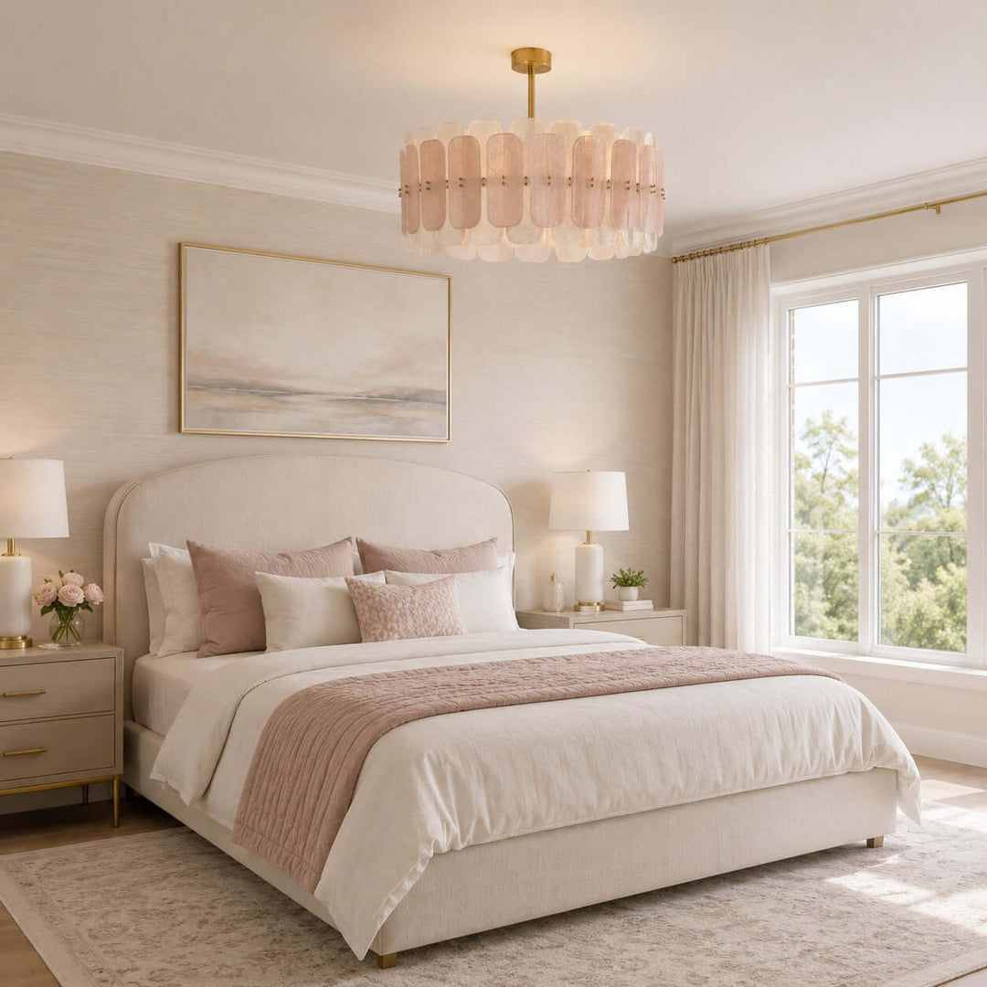 Roselle Chandelier - Glam Pink Glass Chandelier for Living Room
