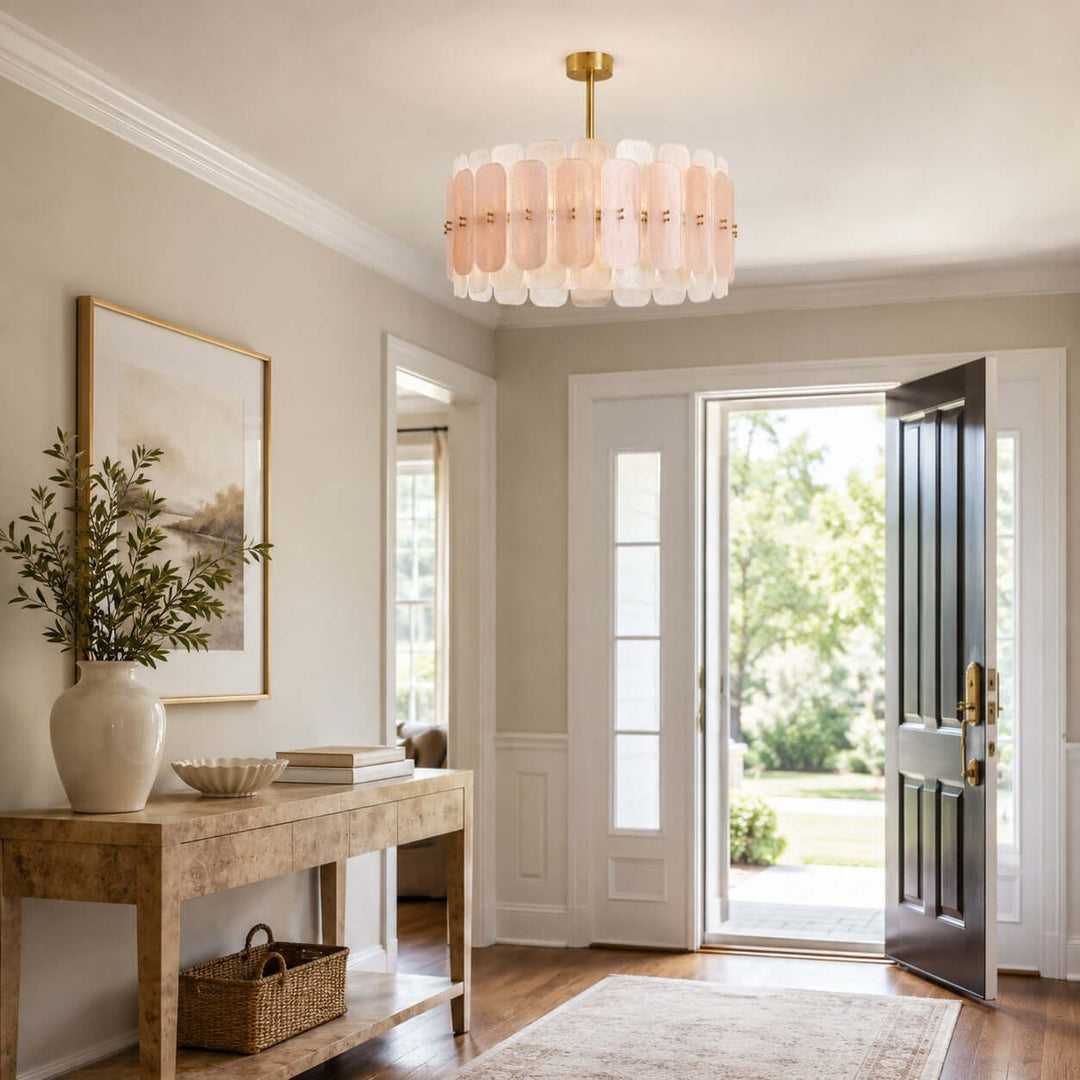 Roselle Chandelier - Glam Pink Glass Chandelier for Living Room