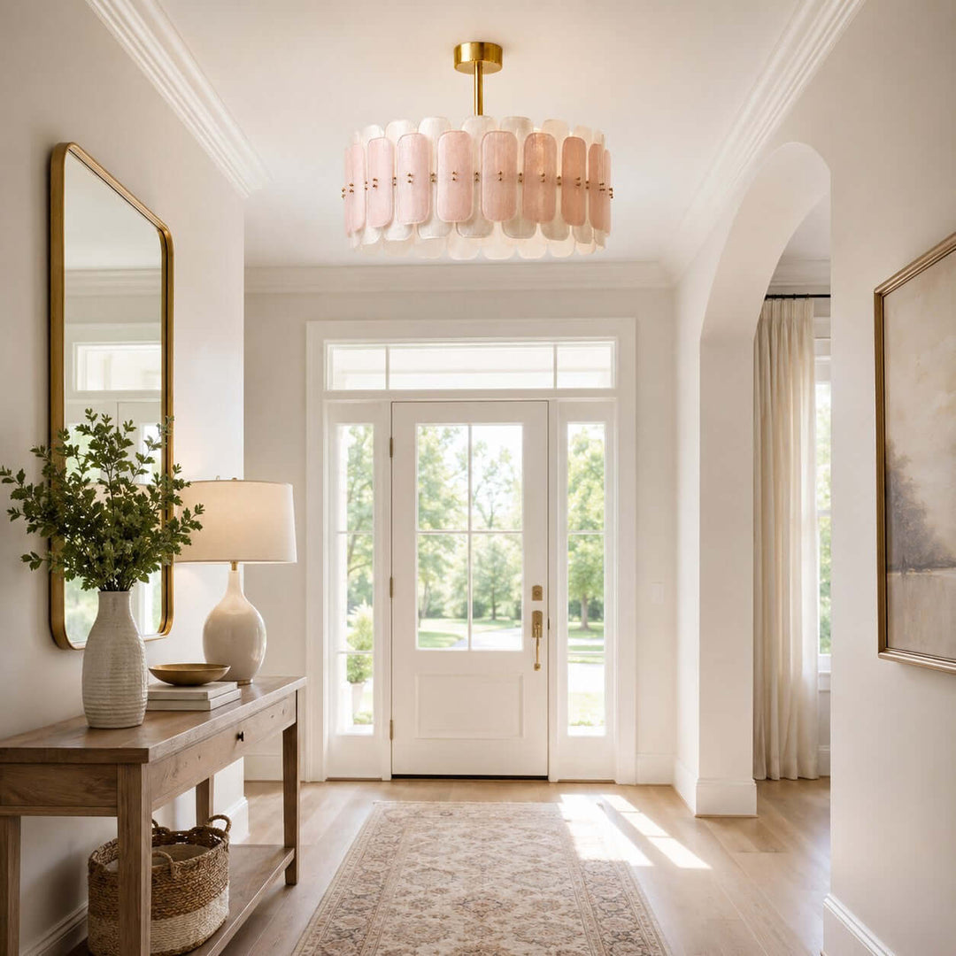Roselle Chandelier - Glam Pink Glass Chandelier for Living Room