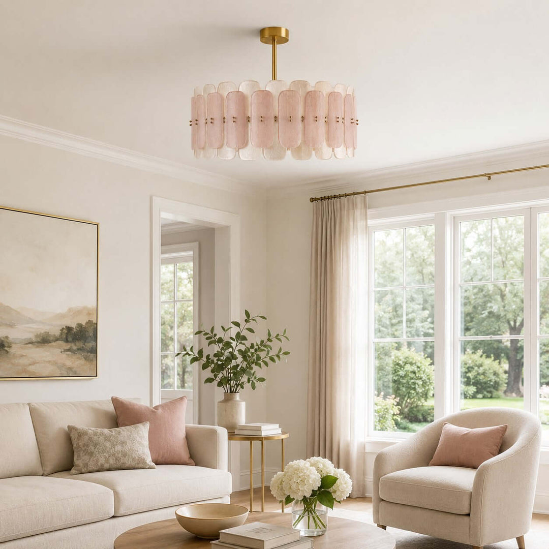 Roselle Chandelier - Glam Pink Glass Chandelier for Living Room