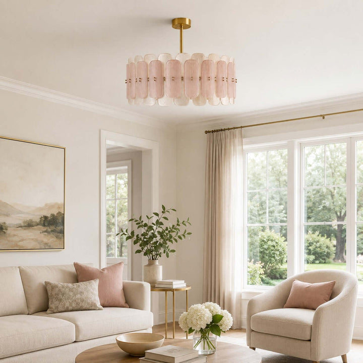 Roselle Chandelier - Glam Pink Glass Chandelier for Living Room