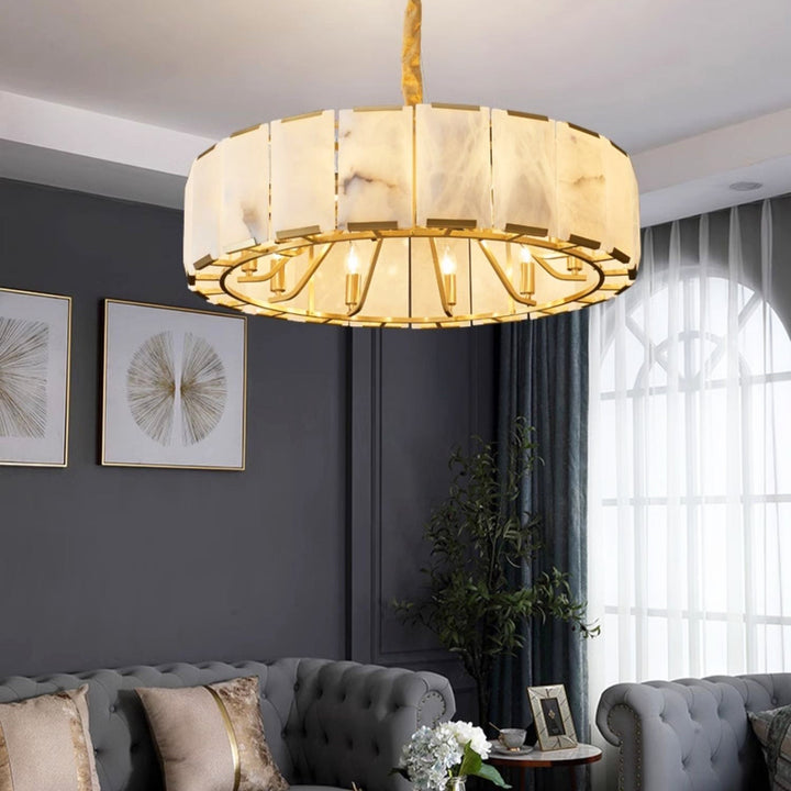 Round Alabaster Chandelier – Elegant Natural Alabaster & Brass Design | Vinlighting | Vinlighting