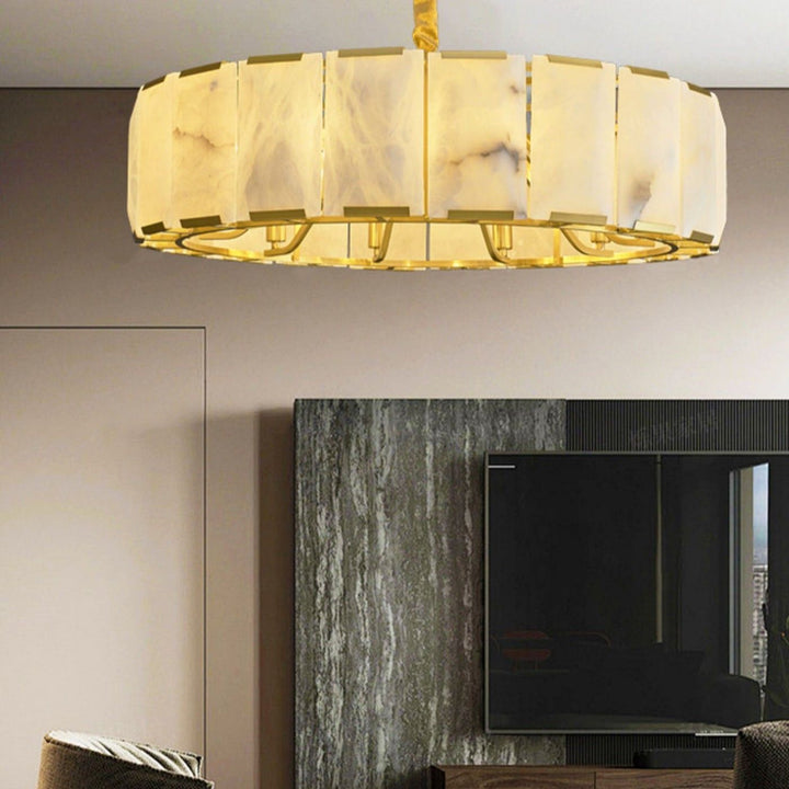Round Alabaster Chandelier – Elegant Natural Alabaster & Brass Design | Vinlighting | Vinlighting