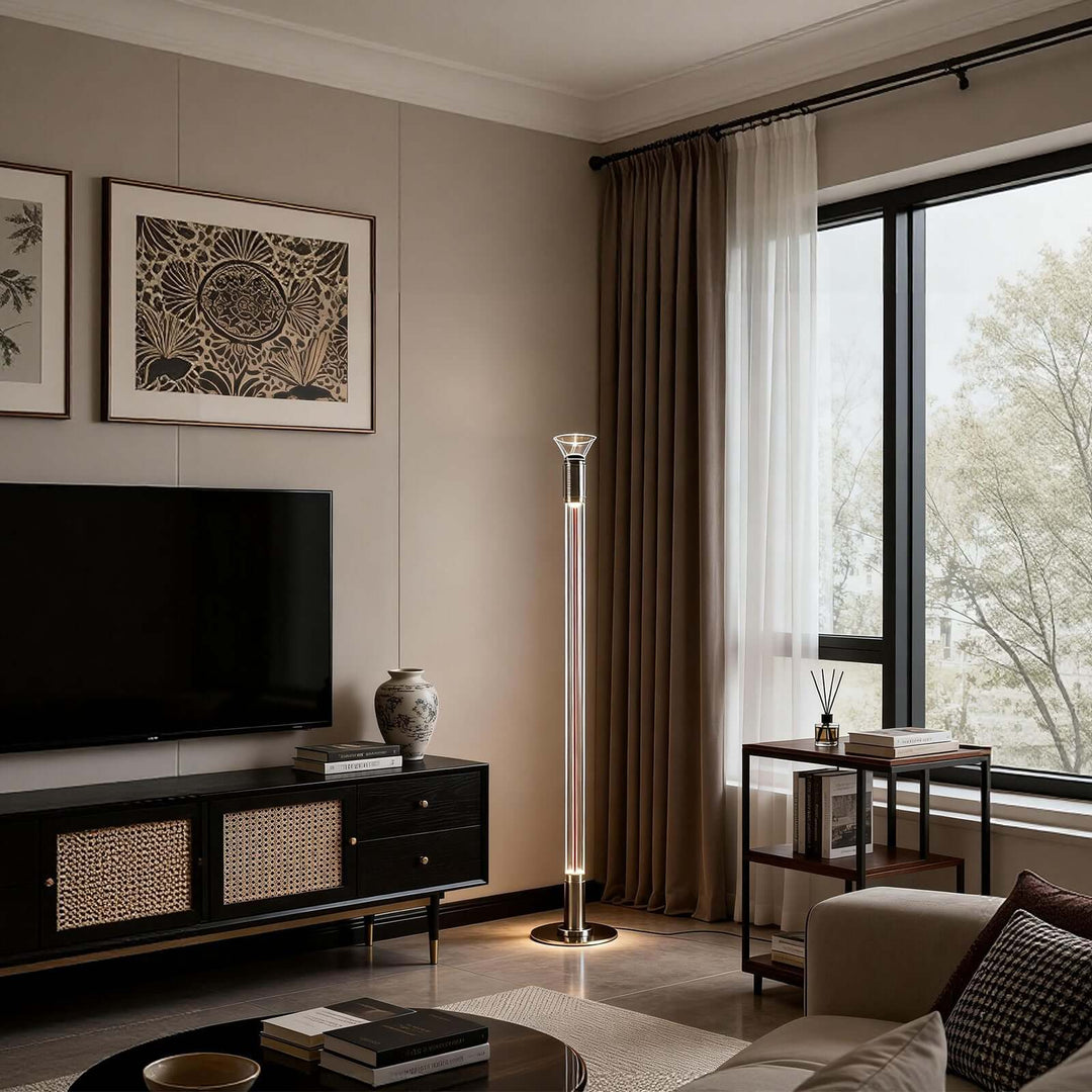 Rovyn Floor Lamp – Stylish Statement Living Room Glass Lamp