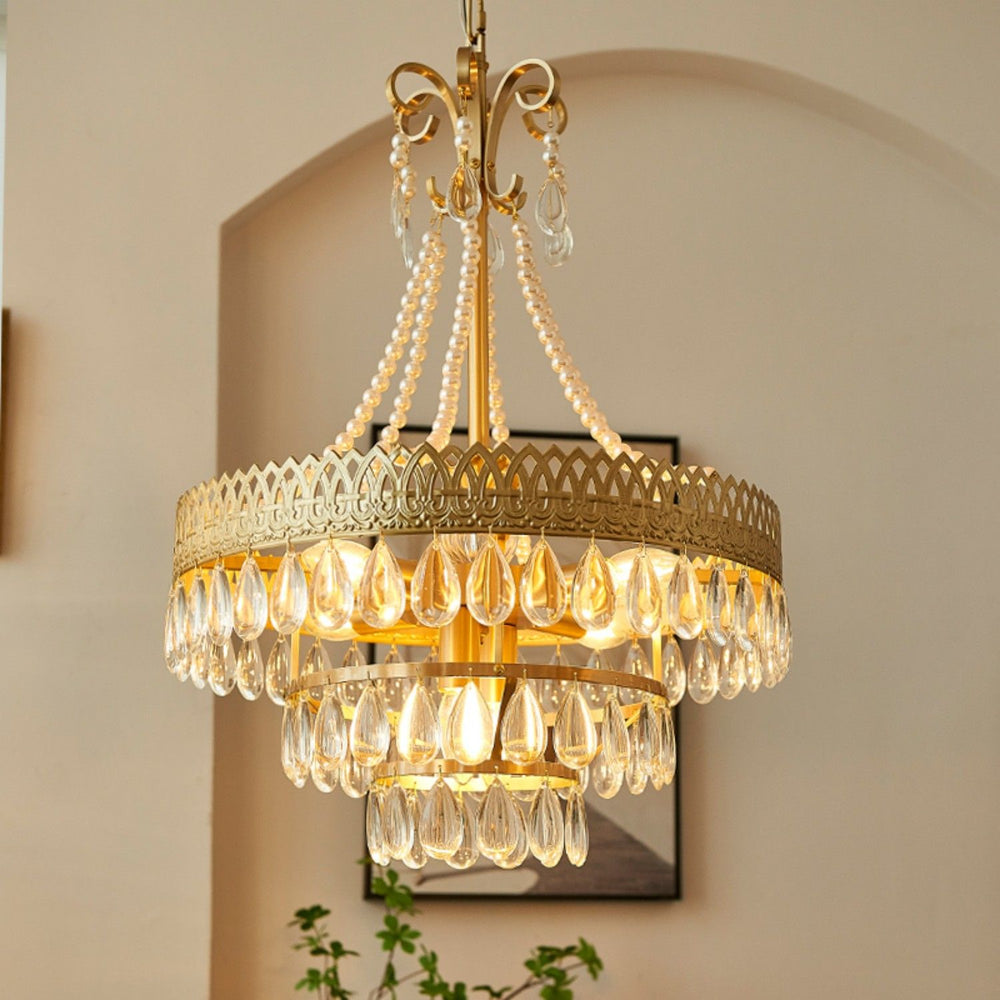 Ruby Chandelier – Brass Crystal Light for Dining Table