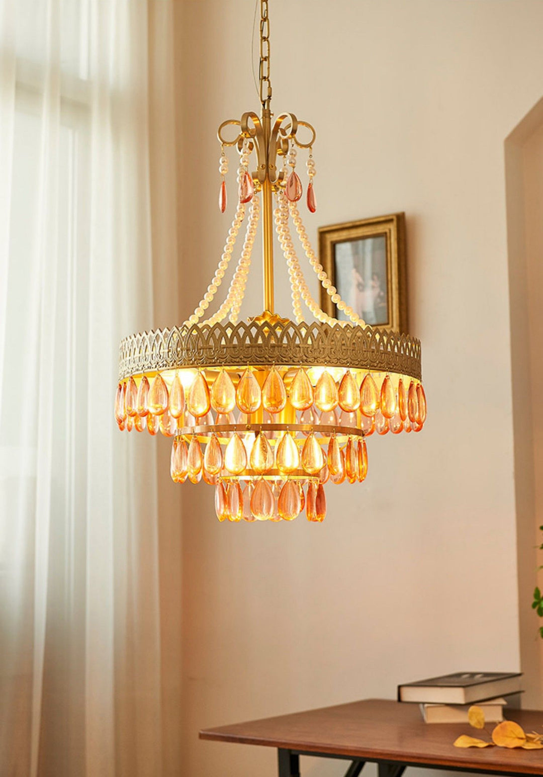 Ruby Chandelier – Brass Crystal Light for Dining Table