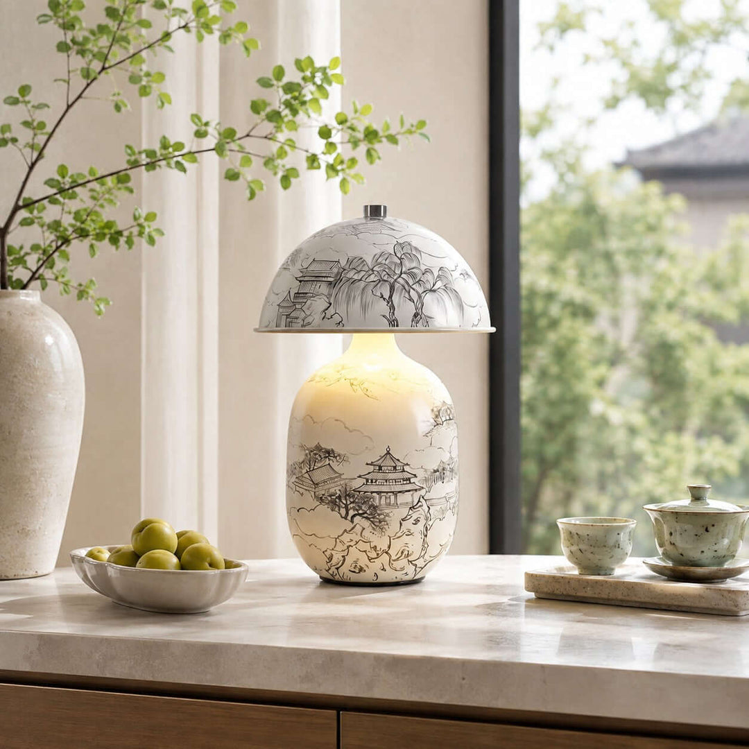 Ruvina Table Lamp | Wabi-Sabi Ceramic Ink Landscape Lighting