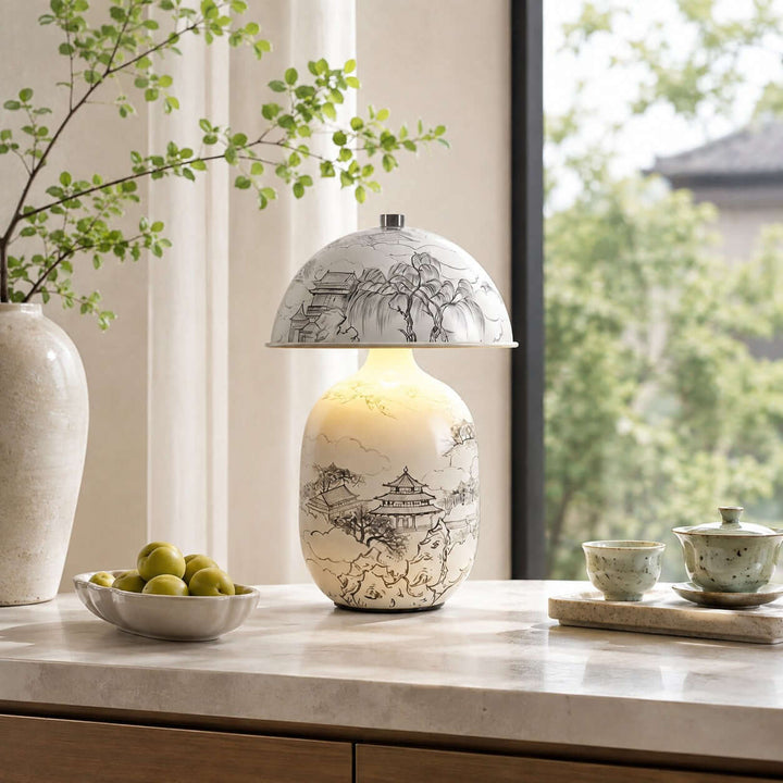 Ruvina Table Lamp | Wabi-Sabi Ceramic Ink Landscape Lighting