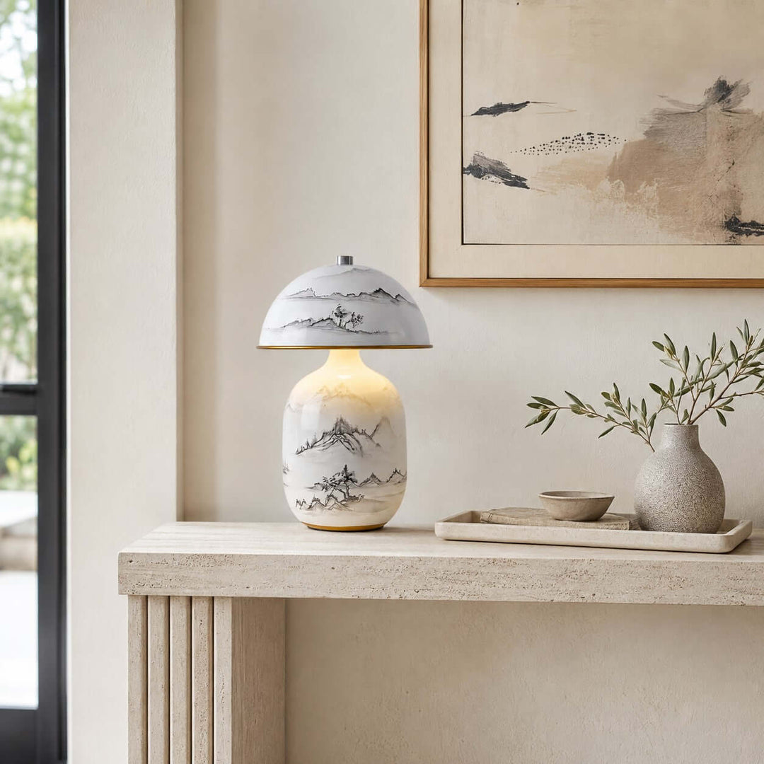 Ruvina Table Lamp | Wabi-Sabi Ceramic Ink Landscape Lighting