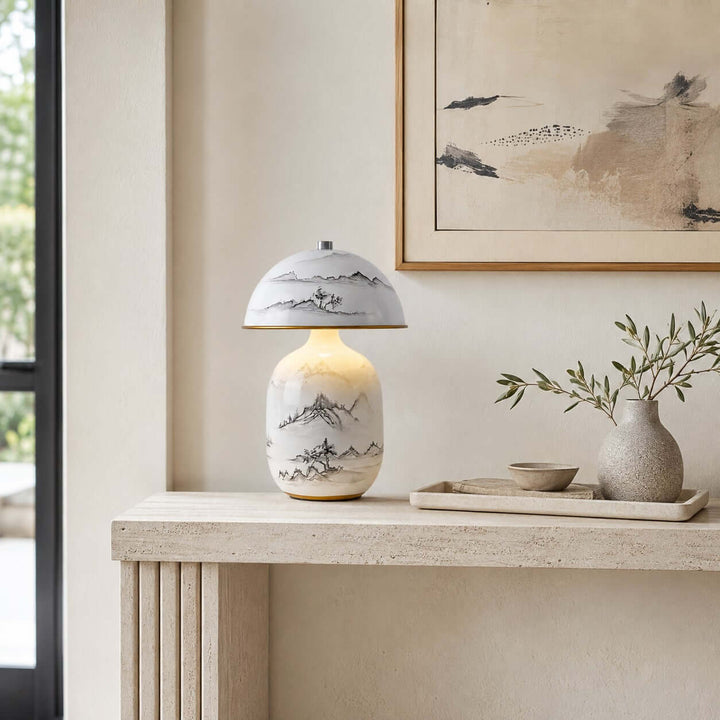 Ruvina Table Lamp | Wabi-Sabi Ceramic Ink Landscape Lighting