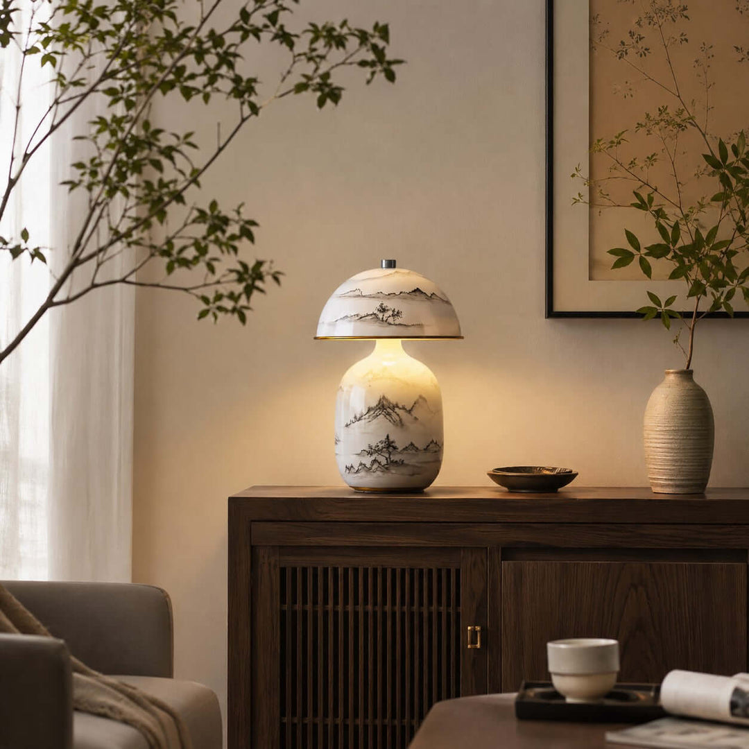 Ruvina Table Lamp | Wabi-Sabi Ceramic Ink Landscape Lighting