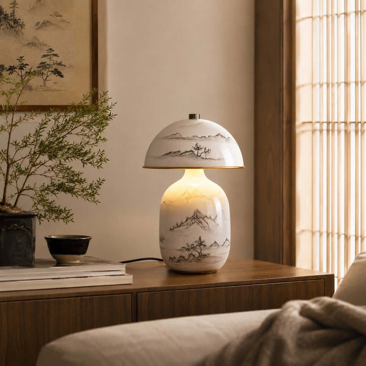 Ruvina Table Lamp | Wabi-Sabi Ceramic Ink Landscape Lighting