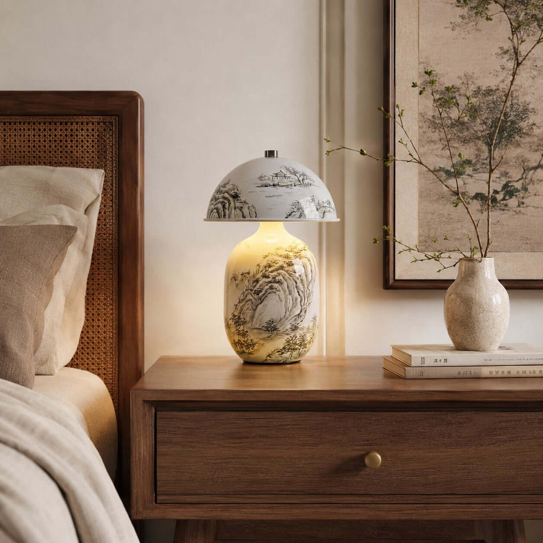 Ruvina Table Lamp | Wabi-Sabi Ceramic Ink Landscape Lighting