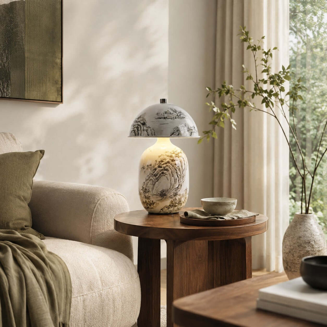 Ruvina Table Lamp | Wabi-Sabi Ceramic Ink Landscape Lighting