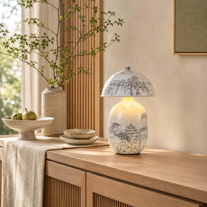 Ruvina Table Lamp | Wabi-Sabi Ceramic Ink Landscape Lighting