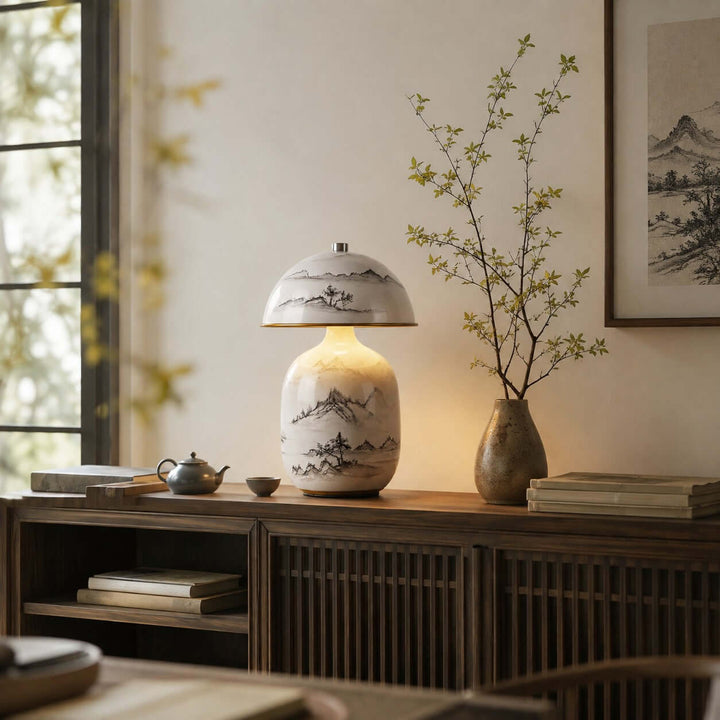 Ruvina Table Lamp | Wabi-Sabi Ceramic Ink Landscape Lighting