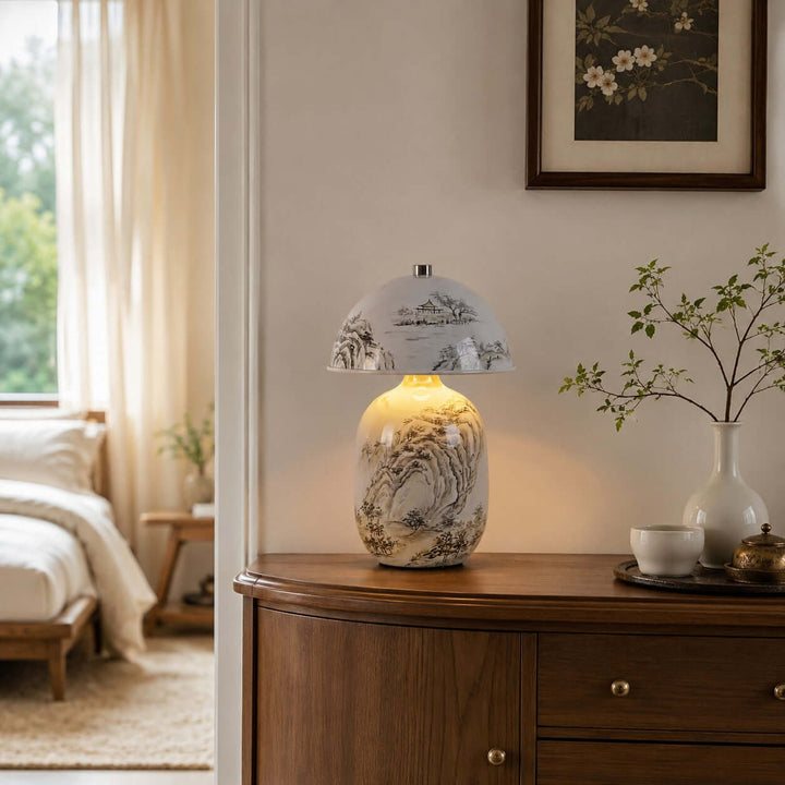 Ruvina Table Lamp | Wabi-Sabi Ceramic Ink Landscape Lighting