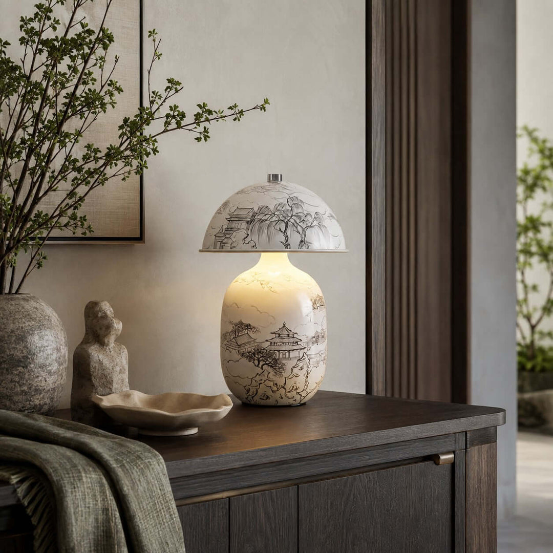 Ruvina Table Lamp | Wabi-Sabi Ceramic Ink Landscape Lighting