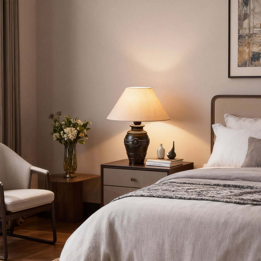 Sarivo Table Lamp – Vintage Wabi-sabi Wood & Fabric Lamp