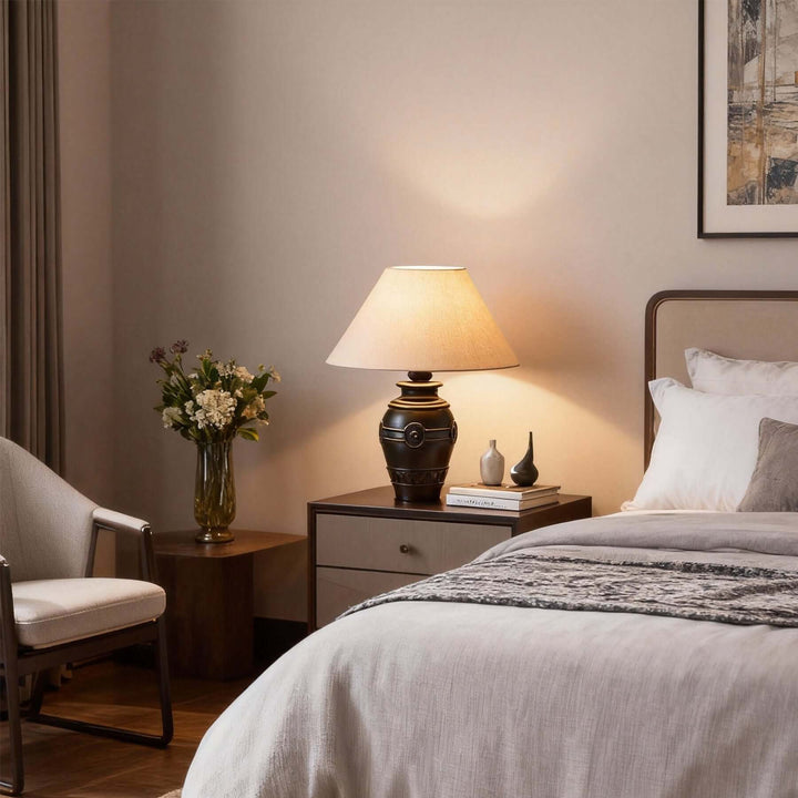 Sarivo Table Lamp – Vintage Wabi-sabi Wood & Fabric Lamp