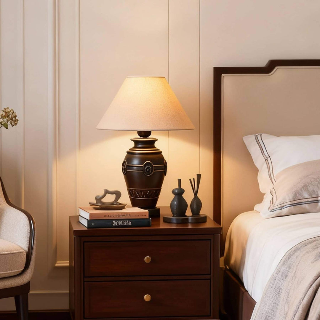 Sarivo Table Lamp – Vintage Wabi-sabi Wood & Fabric Lamp
