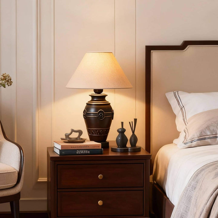 Sarivo Table Lamp – Vintage Wabi-sabi Wood & Fabric Lamp