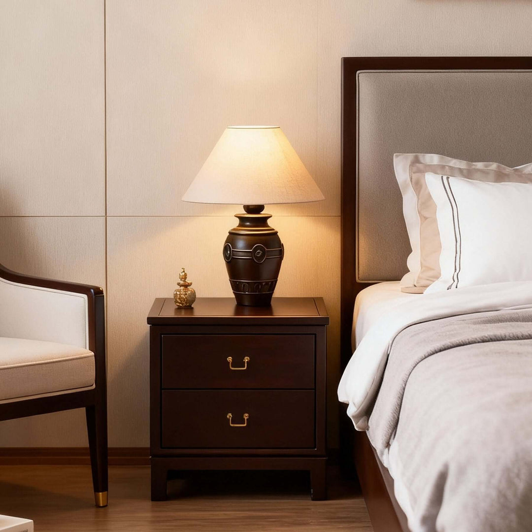 Sarivo Table Lamp – Vintage Wabi-sabi Wood & Fabric Lamp