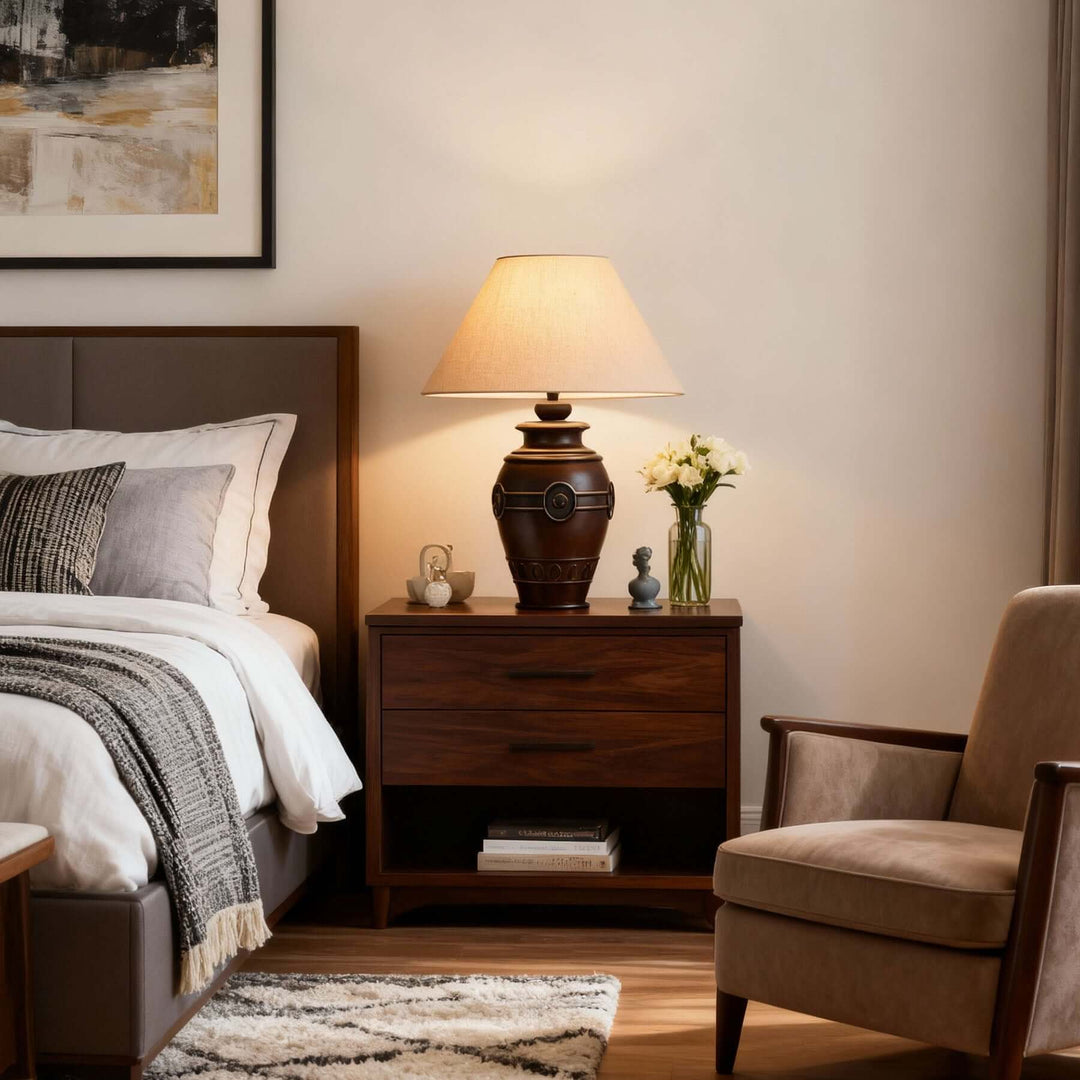Sarivo Table Lamp – Vintage Wabi-sabi Wood & Fabric Lamp
