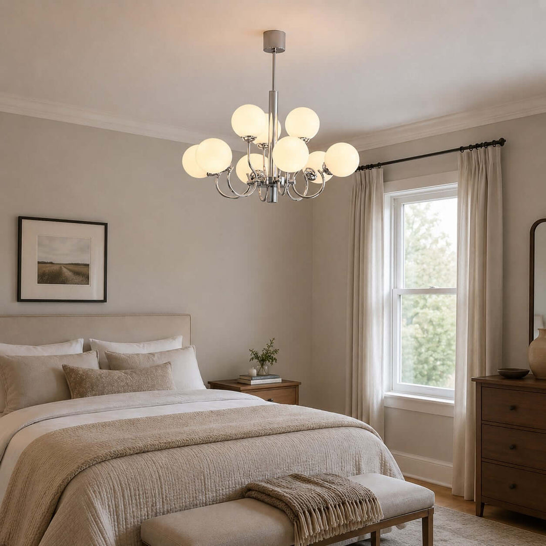 Savelle Chandelier - White Globe Glass for Living Room Decor | Vinlighting