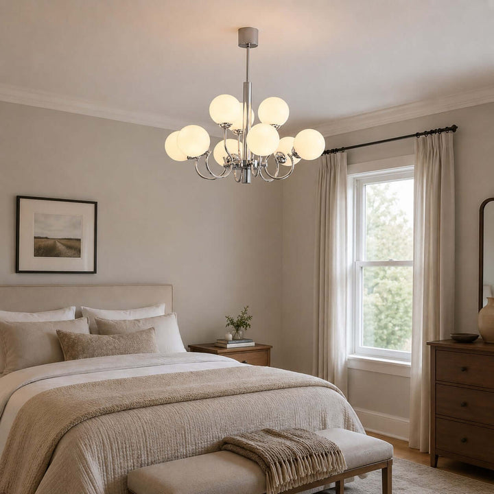 Savelle Chandelier - White Globe Glass for Living Room Decor | Vinlighting
