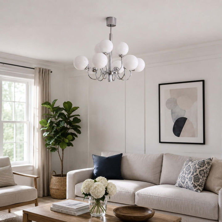 Savelle Chandelier - White Globe Glass for Living Room Decor | Vinlighting