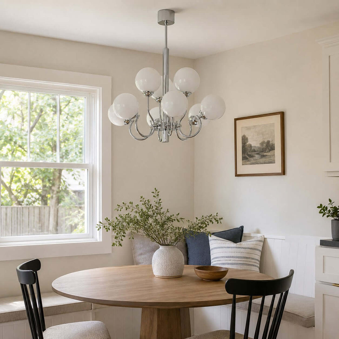 Savelle Chandelier - White Globe Glass for Living Room Decor | Vinlighting