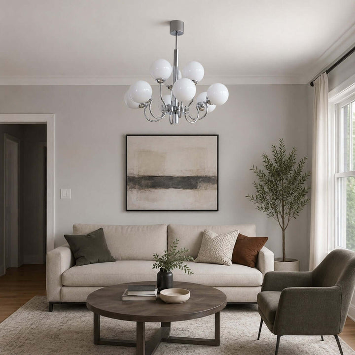 Savelle Chandelier - White Globe Glass for Living Room Decor | Vinlighting