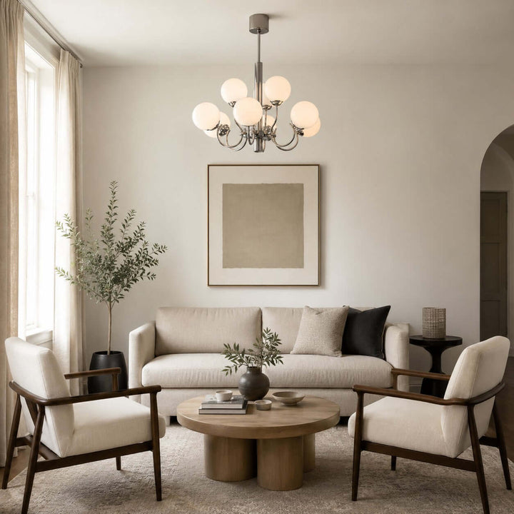 Savelle Chandelier - White Globe Glass for Living Room Decor | Vinlighting