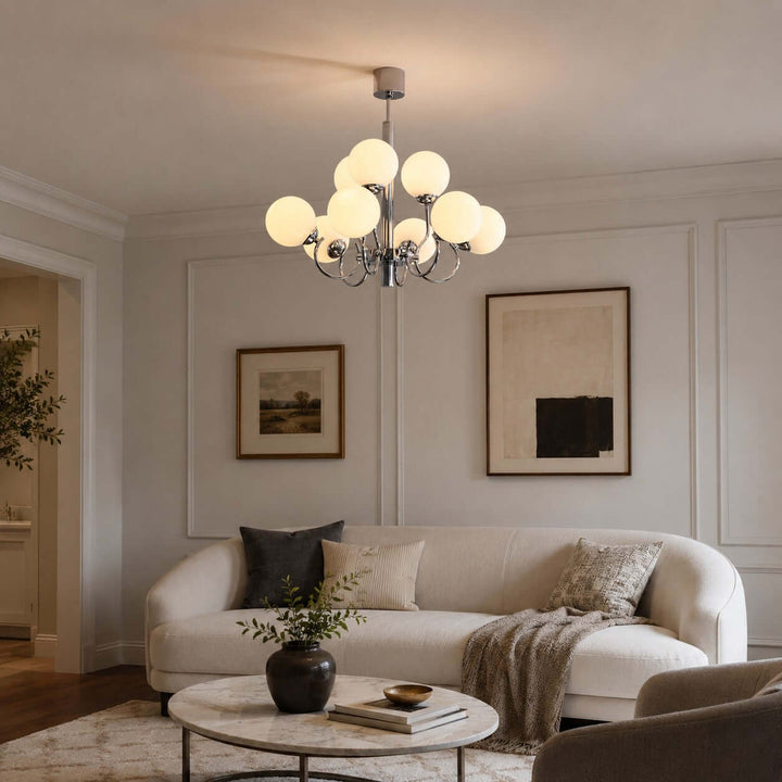 Savelle Chandelier - White Globe Glass for Living Room Decor | Vinlighting