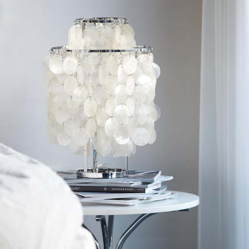Elegant sea-shell FUN 2TM table lamp, perfect as a coastal bedside lamp or art deco accent in any room.