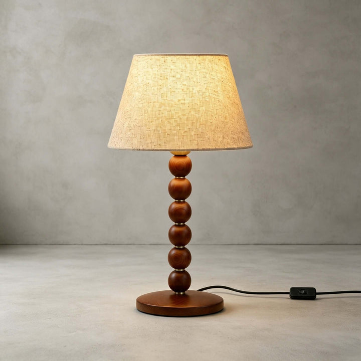 Selkin Wooden Table Lamp with Beige Fabric Shade for Bedrooms