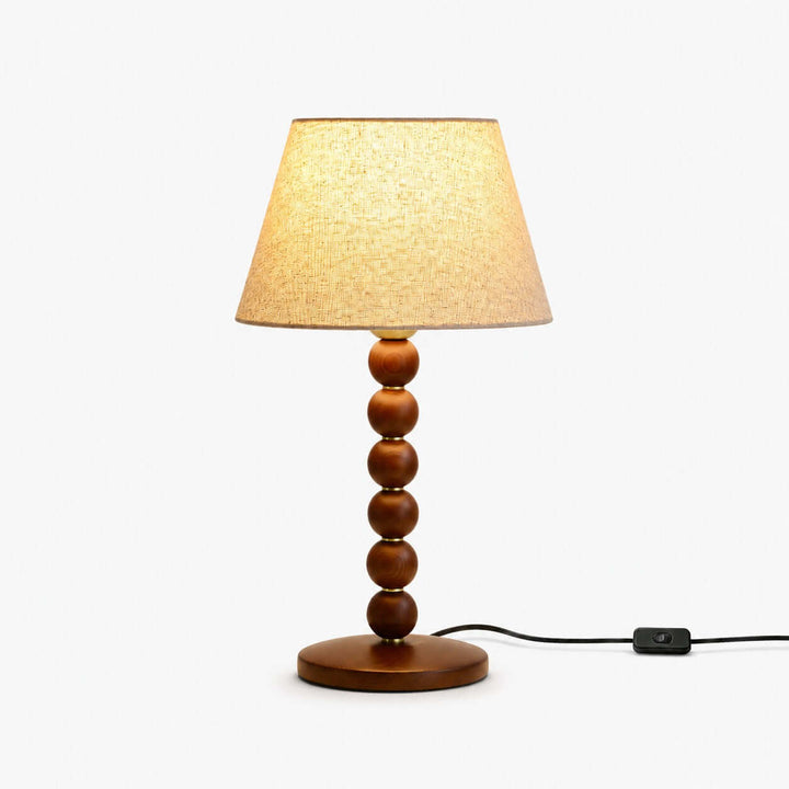 Selkin Wooden Table Lamp with Beige Fabric Shade for Bedrooms