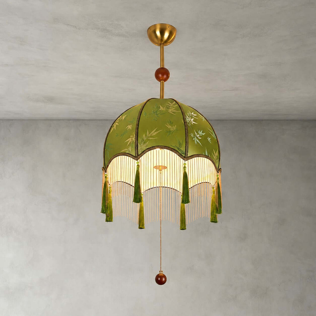 Selvara Green Fabric Tassel Pendant Light for Dining Room