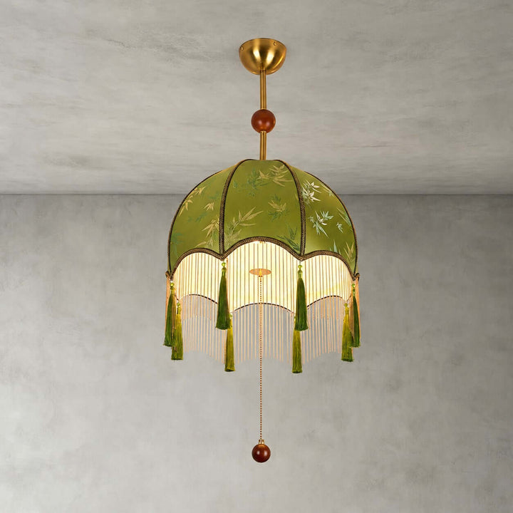 Selvara Green Fabric Tassel Pendant Light for Dining Room