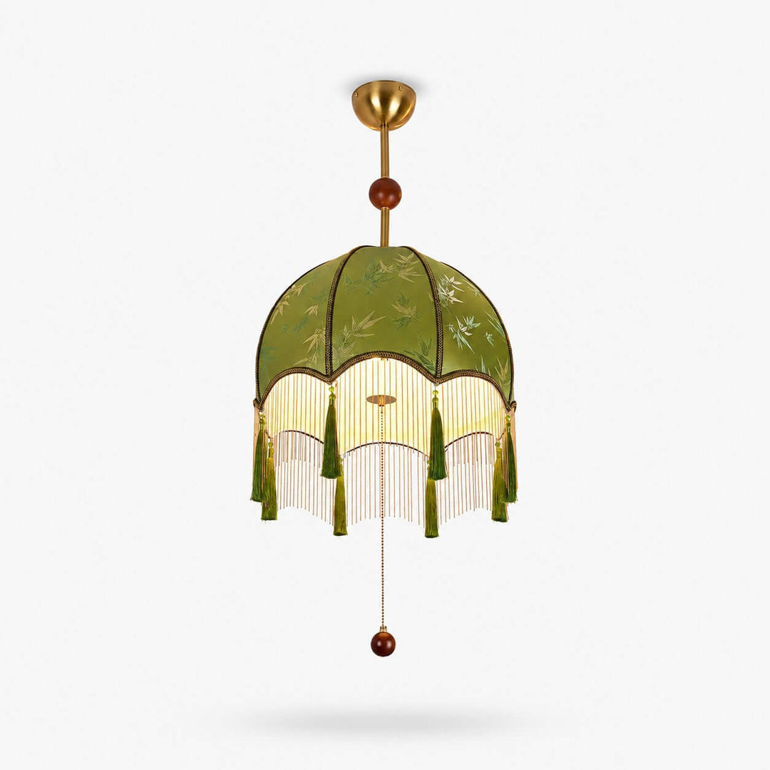 Selvara Green Fabric Tassel Pendant Light for Dining Room