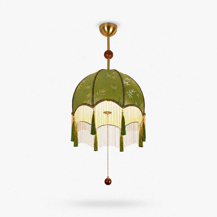 Selvara Green Fabric Tassel Pendant Light for Dining Room