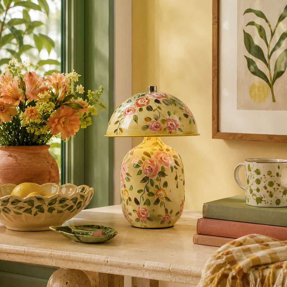 Senari Table Lamp | Vintage Floral Ceramic Lamp for Bedroom