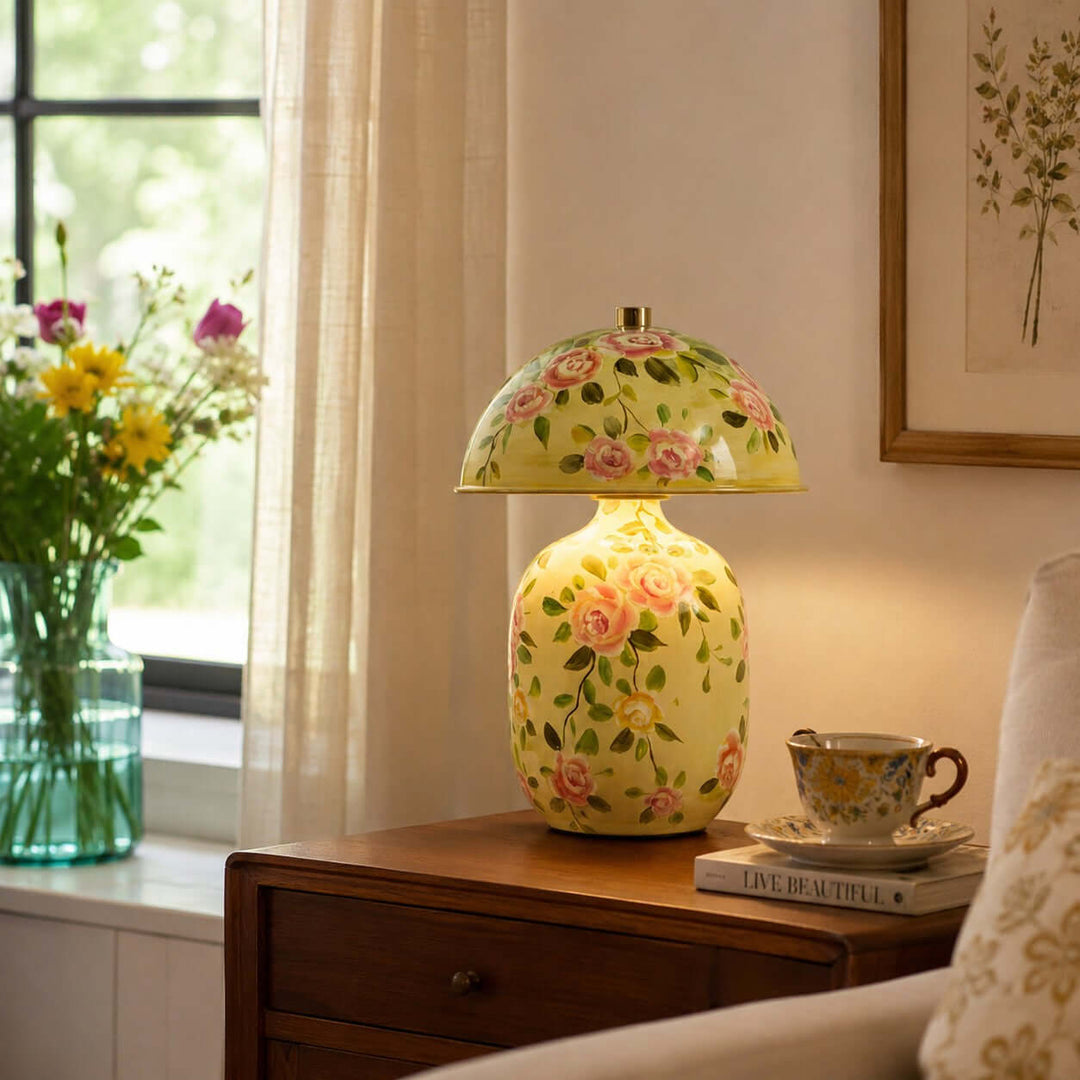 Senari Table Lamp | Vintage Floral Ceramic Lamp for Bedroom