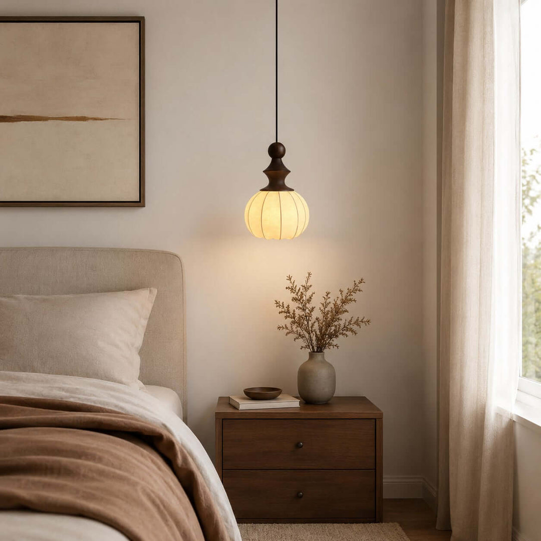 Senna Pendant Light - Japanese Bedside Silk Lantern Shade Light | Vinlighting