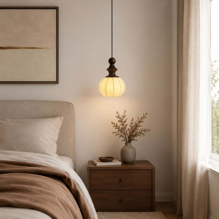 Senna Pendant Light - Japanese Bedside Silk Lantern Shade Light | Vinlighting