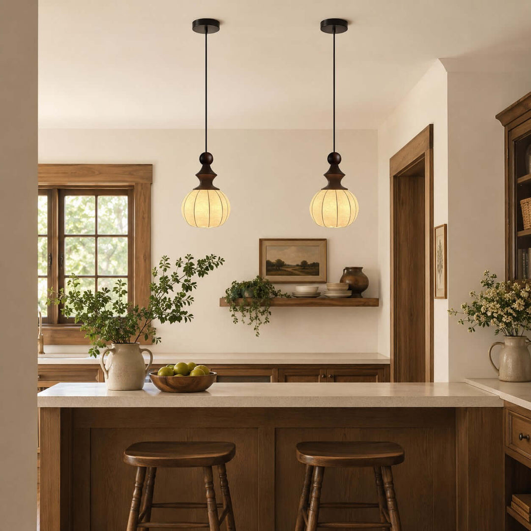 Senna Pendant Light - Japanese Bedside Silk Lantern Shade Light | Vinlighting